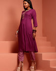 Purple Embroidered Kurta Set