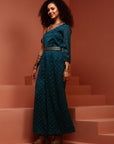 Teal Printed Chiffon One Shoulder Jumpsuit