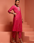 Fuchsia Embroidered Rayon Kurta Set