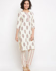 Printed Off-white Kurta Set