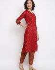 Red A-line Angrakha Kurta Set