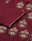 Wine Embroidered Straight Kurta Set