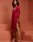 Wine Printed Kurta Set