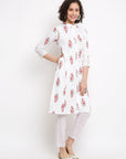 Block Floral Off-White Kurta Set