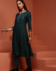 Teal Printed Rayon Kurta Set
