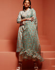 Mint Printed Muslin Gathered Kurta Set