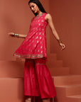 Fuchsia Chanderi Jaquard A-line Kurta Set