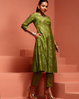 Green Jaquard A-Line Chanderi Kurta Set