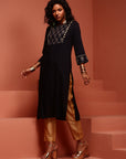 Navy Straight Embroidered Kurta