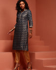 Navy Straight Printed Kurta