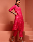 Fuchsia Chanderi Jaquard A-Line Kurta