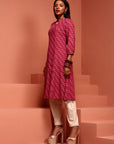 Dark Pink Printed Flared Kurta