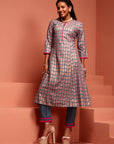 Blue Rayon Printed Kurta Set
