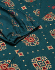Green Printed A-line Kurta
