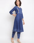 Printed Royal Blue Kurta Set