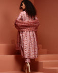 Peach Floral Gathered Printed Kurta Set