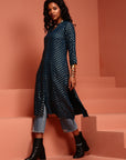 Ink Blue Printed Asymmetric Kurta