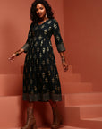 Teal Printed Rayon Kurta