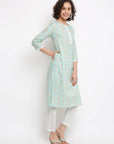 Block Floral Blue Kurta Set