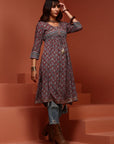 Red Printed Gathered Kurta