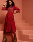 Red Printed Gathered Dress