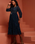 Inkblue Printed Georgette Tiered Dress