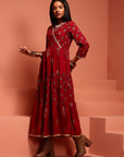 Red Tiered Rayon Printed Dress