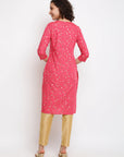 Printed Floral Pink Straight Kurta
