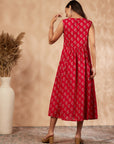 Red Print Gathered Dress