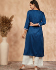 Floral Navy Blue Straight Embellished Kurta set