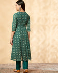 Green Printed Kalidar Kurta Set