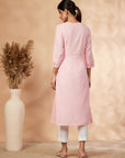 Embellished Light Pink Straight Kurta