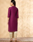 Violet Embroidered Straight Kurta