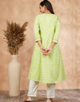 Printed Lime Green Gathered Kurta