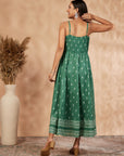 Print Green Sleeveless Gathered Dress