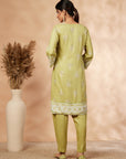 Lime Green Printed Straight Kurta Set