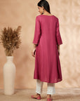Fuchsia Embellished A-Line Kurta