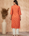Printed Orange Straight Kurta