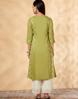 Printed A-line Lime Green Kurta