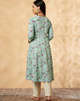 Mint Printed Rayon Kalidar Kurta
