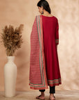Red Lightly Embellished Anarkali Kurta Set