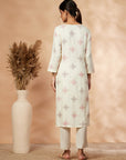 Off-White Printed Rayon Straight Kurta