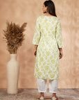 Green Printed Rayon Straight Kurta
