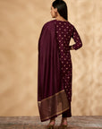 Wine Printed Kurta Set