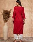 Printed Red Straight Kurta
