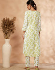 Off-white Floral Print A-line Kurta Set