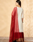 Off-White & Red Kurta & Skirt Set