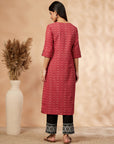 Printed Straight Red Kurta