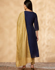 Navy Kalidar Embroidered Kurta Set