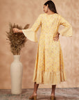 Mustard Printed Rayon Anarkali Dress